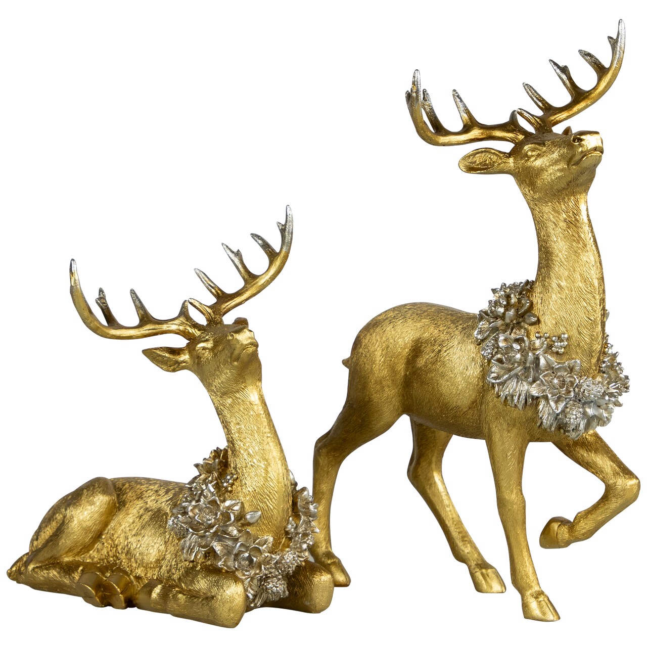 Northlight Reindeer with Wreaths Christmas Figurines - Gold - Set of 2